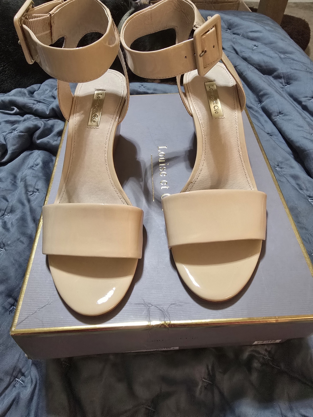 Louise et Cie Punya Nude Patent Ankle-Strap Wedge Sandals Size 8 Like New